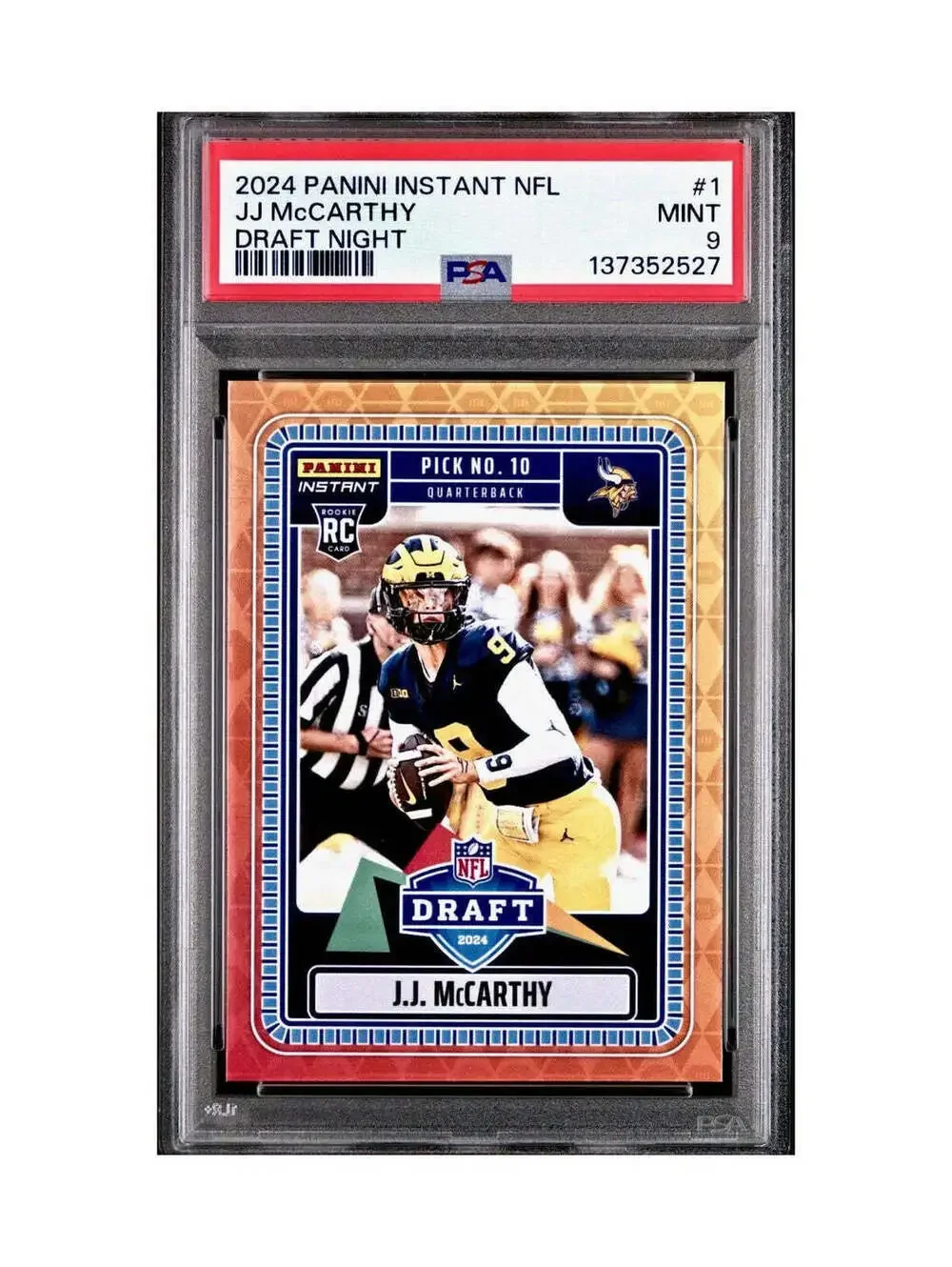 J.J. McCarthy 2023 Panini Instant Draft Night #NFLDN-1 PSA 9 Mint